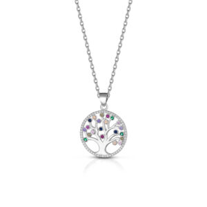 Tree Of Life Necklace With Colored Zircons